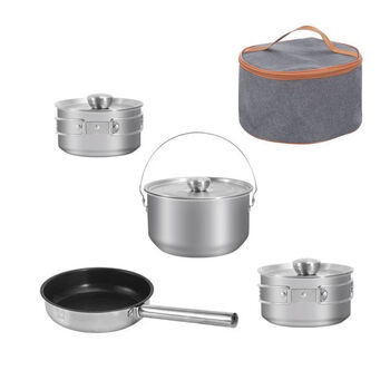 Carole 304 stainless steel outdoor pots, camping picnics, portable folding tableware, folding pots, cookware storage set, 304 stainless steel pots and pans 4-piece set