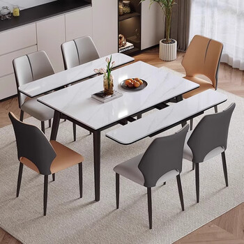 Xinuo retractable slate dining table italian minimalist home small apartment variable square table dual-purpose square dining table and chair combination snow mountain white slate plate upgraded full base plate + magnesium alloy guide rail single table 1.2m *80*75