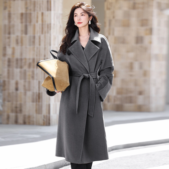 Yuerong windsor princess lined cashmere coat women's medium long loose thickened 100 cashmere jacket premium gray xs (85-110)