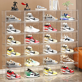Lingx box sporadic box shoe box magnetic acrylic dustproof and moistureproof shoe cabinet aj high top shoes figure collection display cabinet storage box side door opening-6 pcs