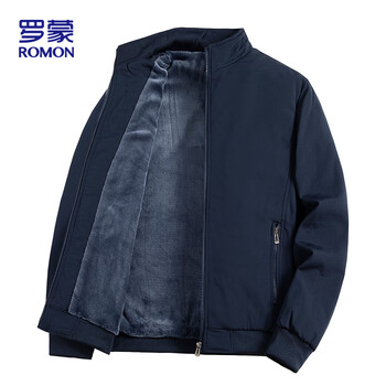 Romon jacket men's autumn and winter business executive casual jacket stand collar plus velvet thickened dad clothes mk19 blue xl