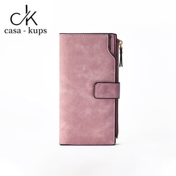 Casa-kupsck korean style simple large capacity long women's wallet solid color versatile multi-card slot wallet niche new wallet pink