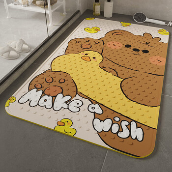 Fantasy bathroom anti-slip mat shower room children's bath foot rubbing mat toilet waterproof anti-fall toilet dressing room floor swimming ring brown bear 60x90cm 234 large suction cups environmentally friendly and odorless