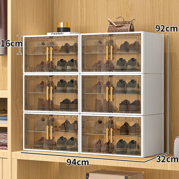 Liangpinism cabinet shoe box storage box transparent shoe storage artifact space-saving shoe cabinet plastic home door shoe rack 2025 new model widened and thickened 2 columns 6 layers white - holds 4 pairs of large size shoes