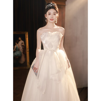 French tube top evening dress for women 2025 new light wedding dress runaway princess simple travel photography light luxury niche high-end white xs
