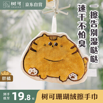 Shuko orange cat coral velvet hand towel cloth hanging towel cute kitchen water-absorbent non-shedding children's hand wash and dry handkerchief