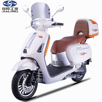 Jiapeng jialing industrial bugatti 125cc scooter fuel national iv efi retro men's and women's complete vehicle can be registered abs model white orange (comes with windshield + tail box)