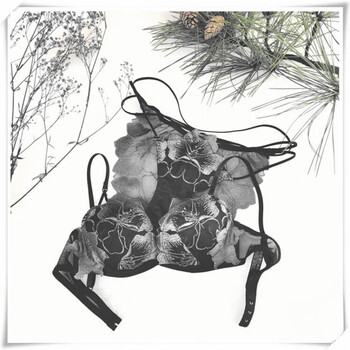 Yalu japanese rj heavy industry embroidery exquisite high-end lace sexy temptation zodiac new year red women's bra underwear set black 70d