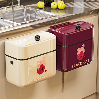 Zhai huanhuan kitchen trash can hanging household covered living room toilet bathroom hanging clamp storage bucket large capacity paper basket sliding cover model large - cream white includes traceless stickers