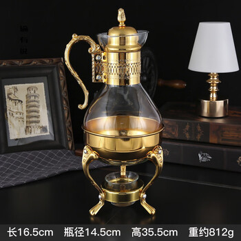Yu youshuo golden middle eastern style arabic coffee pot 3-piece set hotel light luxury retro heatable glass coffee pot g1228 (gold)