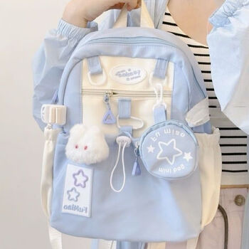 First idea of cute girl backpack schoolbag korean version of star junior high school girls and high school students large capacity high-value backpack blue large single bag