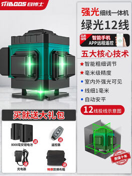 Laisai 12-line level high-precision strong light thin line green light outdoor wall-mounted laser automatic leveling recommended outdoor remote control green light 12-line dual electric