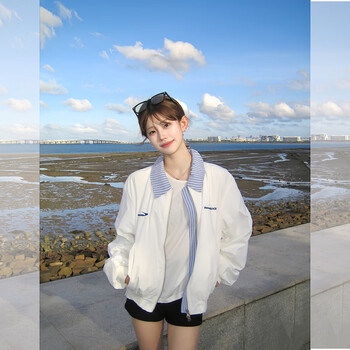 Yipinyuan flight suit jacket fake two-piece women's 2025 autumn new loose american striped splicing jacket baseball uniform white m (95-115) jin
