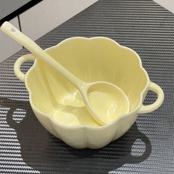 Qinkai custard double-eared pumpkin bowl spoon ceramic pumpkin bowl style tableware rice bowl breakfast bowl high-looking noodle bowl dessert 6-inch pumpkin bowl 1 bowl 1 spoon custard