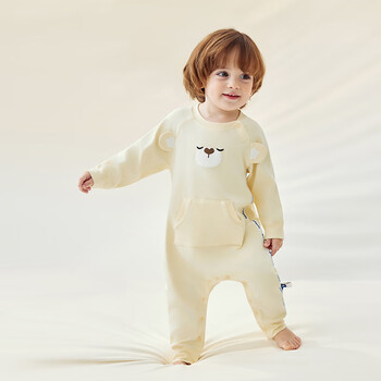Babycare baby camellia jumpsuit baby medium thick rompers bag fart clothes small month old thick clothes autumn new style almond yellow 90cm