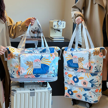 Weinarden universal wheel travel bag for women, foldable large-capacity business trip luggage bag, portable storage bag, dry and wet separation fitness bag, dandelion blue