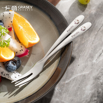 Guangyi 304 stainless steel fruit fork food grade fruit picks children's small fork korean dessert fork cake fork food grade 304 stainless steel cute panda-fruit fork 2 pieces