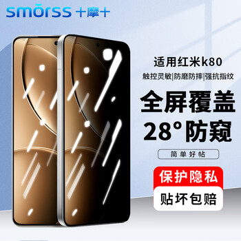 Smorss 2-piece pack suitable for redmi k80/80pro tempered film anti-peeping film redmi k80 mobile phone film anti-peeping film high-definition anti-fall wear-resistant light fingerprint protective film