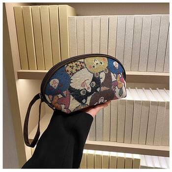 Nimense 2025 new cosmetic bag large screen mobile phone bag women's bear canvas coin purse casual hand-hand clutch storage bag brown bear