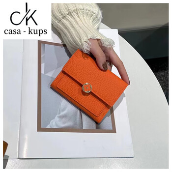 Casa-kups wallet women's short 2025 new compact and exquisite high-end coin purse multi-card slot wallet large capacity wallet orange