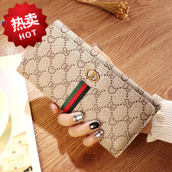 Kuqi kangaroo (kuqidaishu) long wallet for women new fashion simple folding multi-functional hand wallet card holder two-in-one explosion heart (10 card slots) can hold mobile phone long