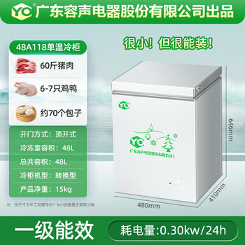 容声(ronshen)一级能效减霜冰柜家用小型冷藏冷冻大容量两用冷柜冰箱yo1460 118单温节能款冷冻冷藏可转换 48l