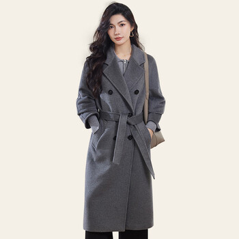 Yuerong 101801 high-end lined thickened 10 cashmere coat women's mid-length loose woolen coat high-end gray s (105-120 pounds)