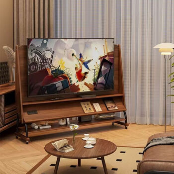 Qiuke small apartment solid wood tv cabinet home living room removable mid-century style floor-to-ceiling storage cabinet high-end tv bracket