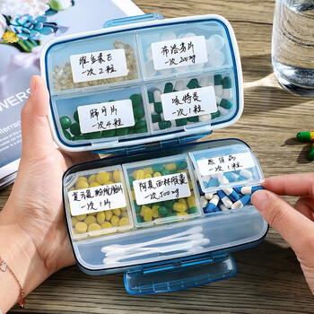 Wellmeet japanese portable medicine box 7 days a week large capacity breakfast, lunch and evening carry-on medicine storage small box 8 compartments sky blue (sealed and moisture-proof)