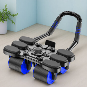 New home automatic rebound four-wheel elbow support abdominal wheel men's and women's sports exercise artifact fitness equipment dark blue + black / free kneeling mat