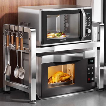 Mrs. kitchen microwave storage rack retractable stainless steel storage rack rice cooker oven rack countertop bracket extra rough stainless steel double-layer telescopic main rack