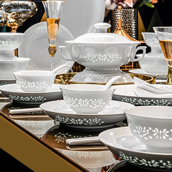 Miflame jingdezhen high temperature white porcelain exquisite tableware bowls bowls and dishes set complete set for household underglaze color wedding household underglaze color white porcelain exquisite twisting lotus 28-piece set