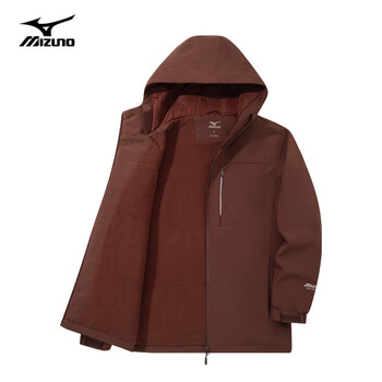 Mizuno outdoor jacket men's autumn and winter fleece jacket windproof hooded solid color warm jacket brick red (fleece style) xl