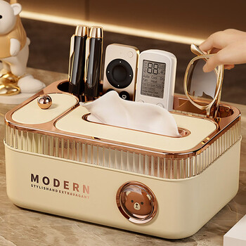 Muni multifunctional storage tissue box desktop living room dining table coffee table remote control toothpick cotton swab storage box paper box cream color spring style-with dust-proof toothpick box