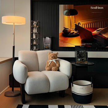 Cheche single sofa chair french cream style living room balcony leisure chair lazy designer sofa koala backrest single chair off-white breathable cotton and linen