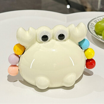 Bsd cute crab fruit fork set household children's stainless steel dessert small fork fruit picks ceramic storage jar crab ceramic storage jar + fruit fork (milk white)