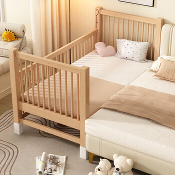 Xiyoubi beech solid wood liftable spliced bed, widened yanbian crib, raised guardrails, children's bed spliced large bedside bed, side lift + 6cm coconut palm mattress, liftable, length 200, width 60cm, 60 guardrails