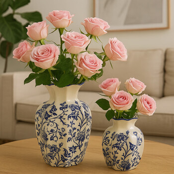 Mudingding new chinese blue and white porcelain vase art ornaments retro high-end living room decoration flowers birthday gift