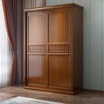 Lanxuan new chinese style solid wood sliding door wardrobe household simple modern large capacity storage cabinet thickened board bedroom large wardrobe 1.2 meters sliding door 807