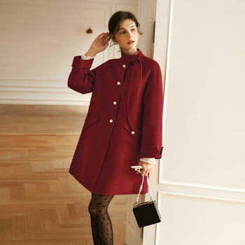 Olrain red woolen coat women's winter elegant french commuter double-sided woolen coat red s