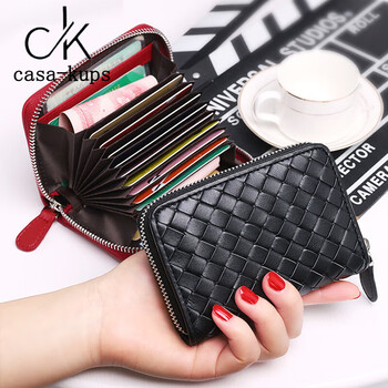 Casa-kups new cross pattern short zipper small wallet female students men's card holder coin purse trend new #sheepskinwoven black