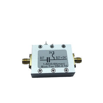 Rf dc blocker biaser coaxial feed bias tee 25k-100mhz low insertion loss hf am with housing bias tee 25k-100mhz