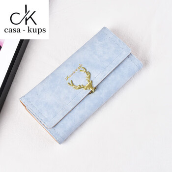 Casa-kupsck matte leather long wallet for women 2025 new style simple fashionable atmosphere european and american large capacity fawn leather wallet light blue