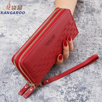 Kangaroo (kangaroo) french imported quality wallet women's long zipper wallet embossed large capacity mother's mobile phone coin clutch red