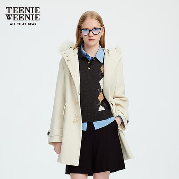 Teenie weenie bear women's woolen jacket 2025 fall new college style hooded horn button coat