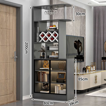 Nuogan shoe cabinet and entrance cabinet integrated modern light luxury simple living room screen entrance partition cabinet multi-functional wine cabinet storage cabinet gray + glass door style + 80*34*200 cm, installed by yourself