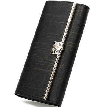 Golden fox (foxer) wallet women's long style 2023 new cowhide large capacity fashion korean brand women's wallet mobile phone bag black