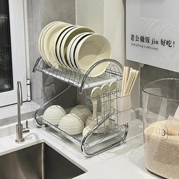 Shijanu kitchen stainless steel dish rack drain storage rack home display display rack s-shaped bowl rack hanging cup model upgraded version thick steel