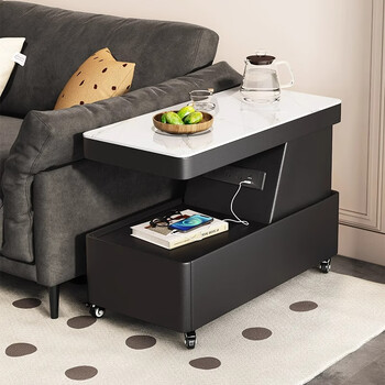 Smart sofa side cabinet, creative side table, living room 2025 new high-end coffee table with wheels, movable side table, slate model/with row plug 40*90*60cm/six colors optional--contact customer service