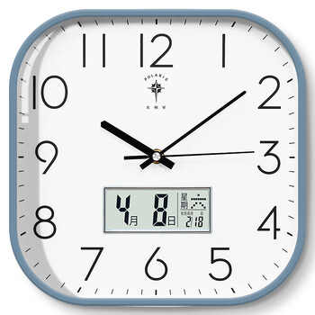 Polaris living room wall clock silent wall hanging home clock living room simple creative quartz clock square modern clock blue calendar model (27*27 cm) upgraded ultra-quiet movement